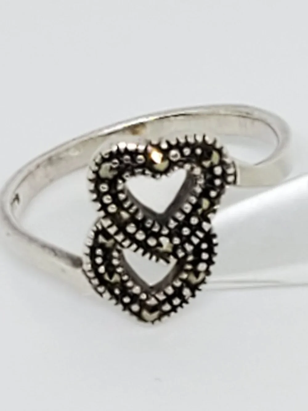Marsala Co MC Marcasite Double Heart Open Work Sterling Silver Ring
